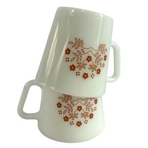 Vintage | Pyrex Milk Glass Coffee Cups | Ginger Summer Impression | Set of 2
